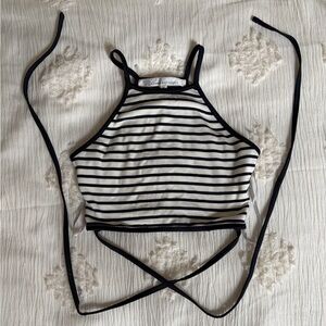 Lovers + Friends Navy and White Striped Crop Top